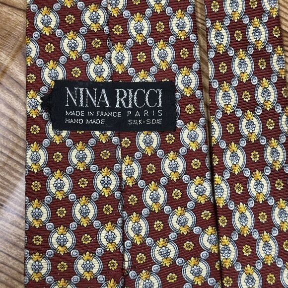 Nina Ricci Men’s Silk Necktie Tie Burgundy‎ Floral Pattern Made In Paris 57”x4” - Picture 3 of 10